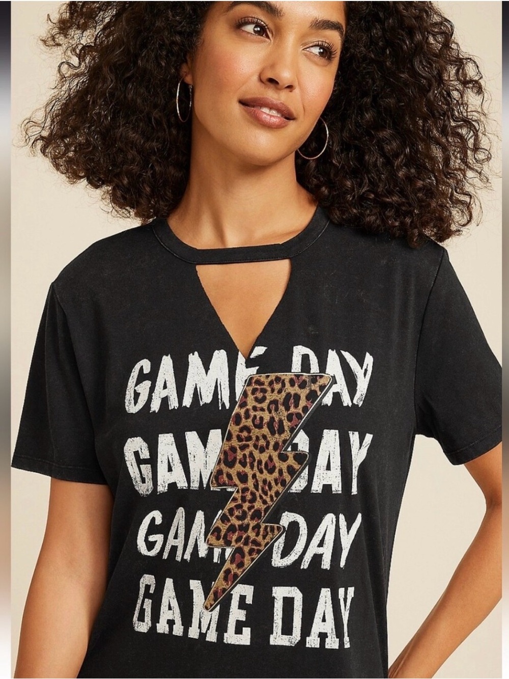 Maurices Black 'Game Day' Graphic Tee with Leopard Lightning